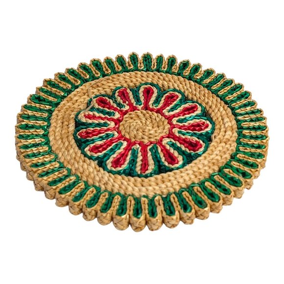Vintage Woven Grass Raffia Trivet / Hot Plate Boho 7 inch Round Table Mat USA De - Picture 4 of 6